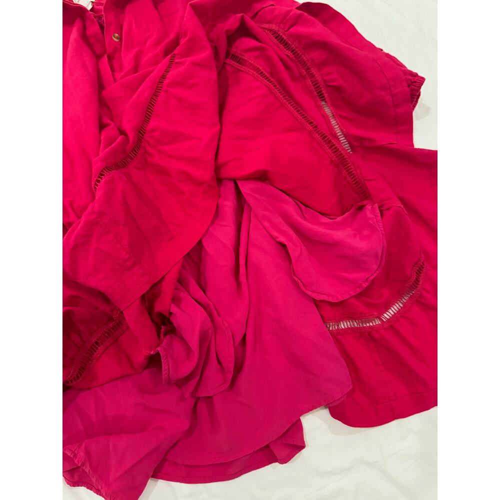 Anthropologie Maeve Bettina Tiered Mini Shirt Dress Linen 1X Hot Pink Raspberry - Picture 7 of 16